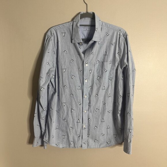 Banana Republic Other - Banana Republic Luxe Poplin Size Medium Penguin Skiing Button Down Shirt Blue